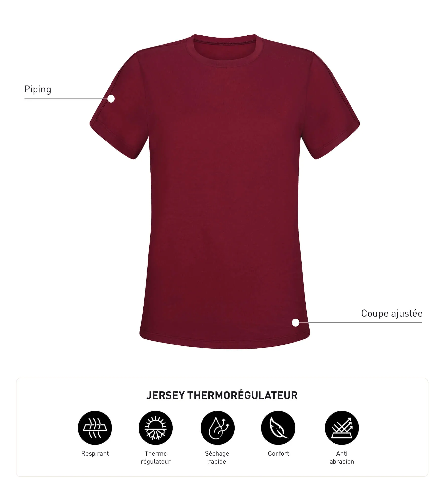 Thermoregulating women's sports T-shirt in Bordeaux jersey Dim Move