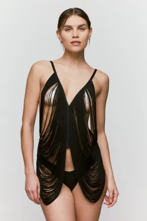 Tomorrowland x Sarda Greta Fringe Top in Black