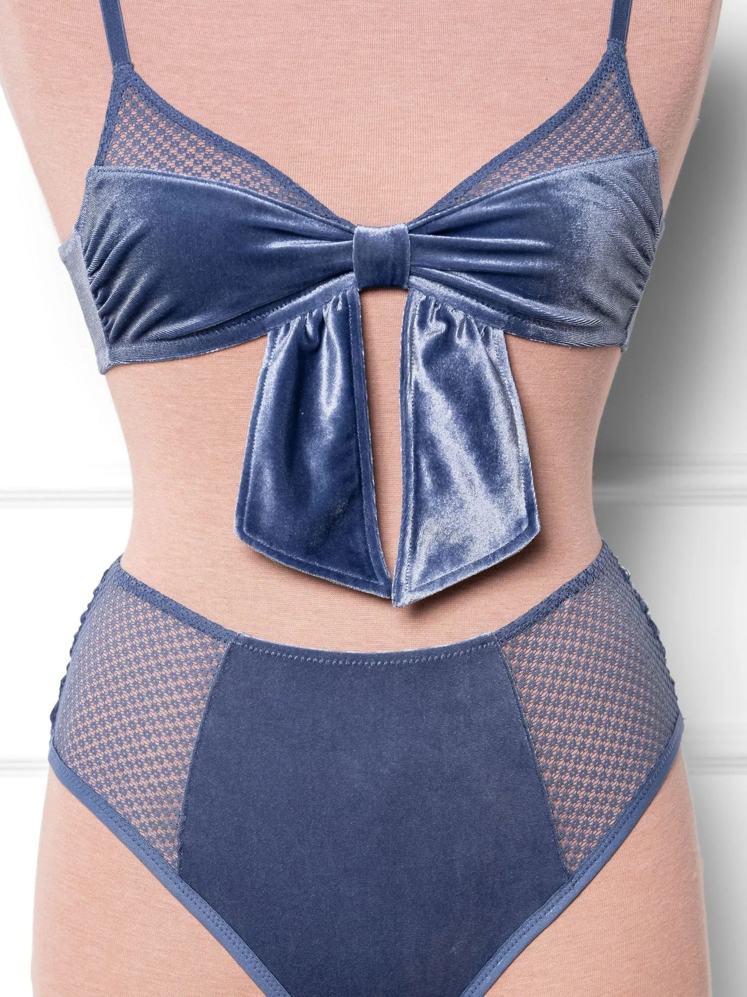 Velvet Bow Bralette - Winter Blue