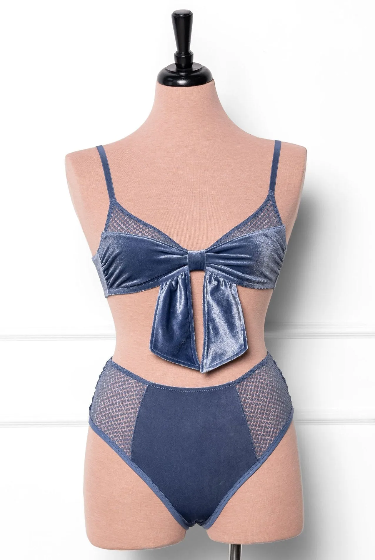 Velvet Bow Bralette - Winter Blue