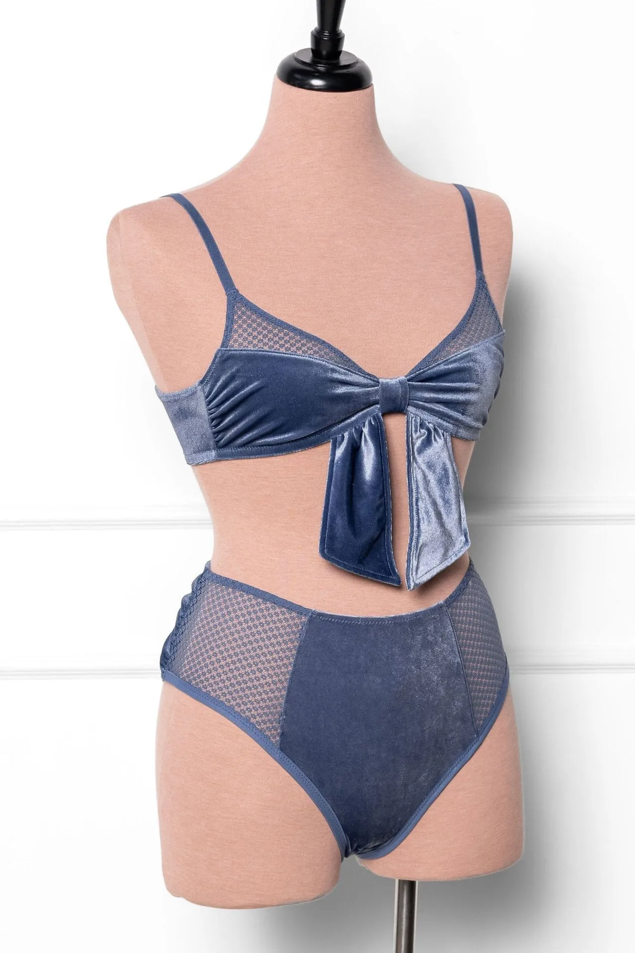Velvet Bow Bralette - Winter Blue