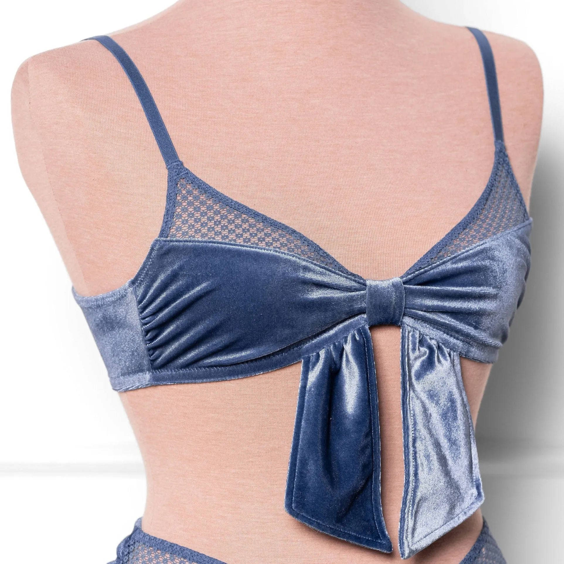 Velvet Bow Bralette - Winter Blue