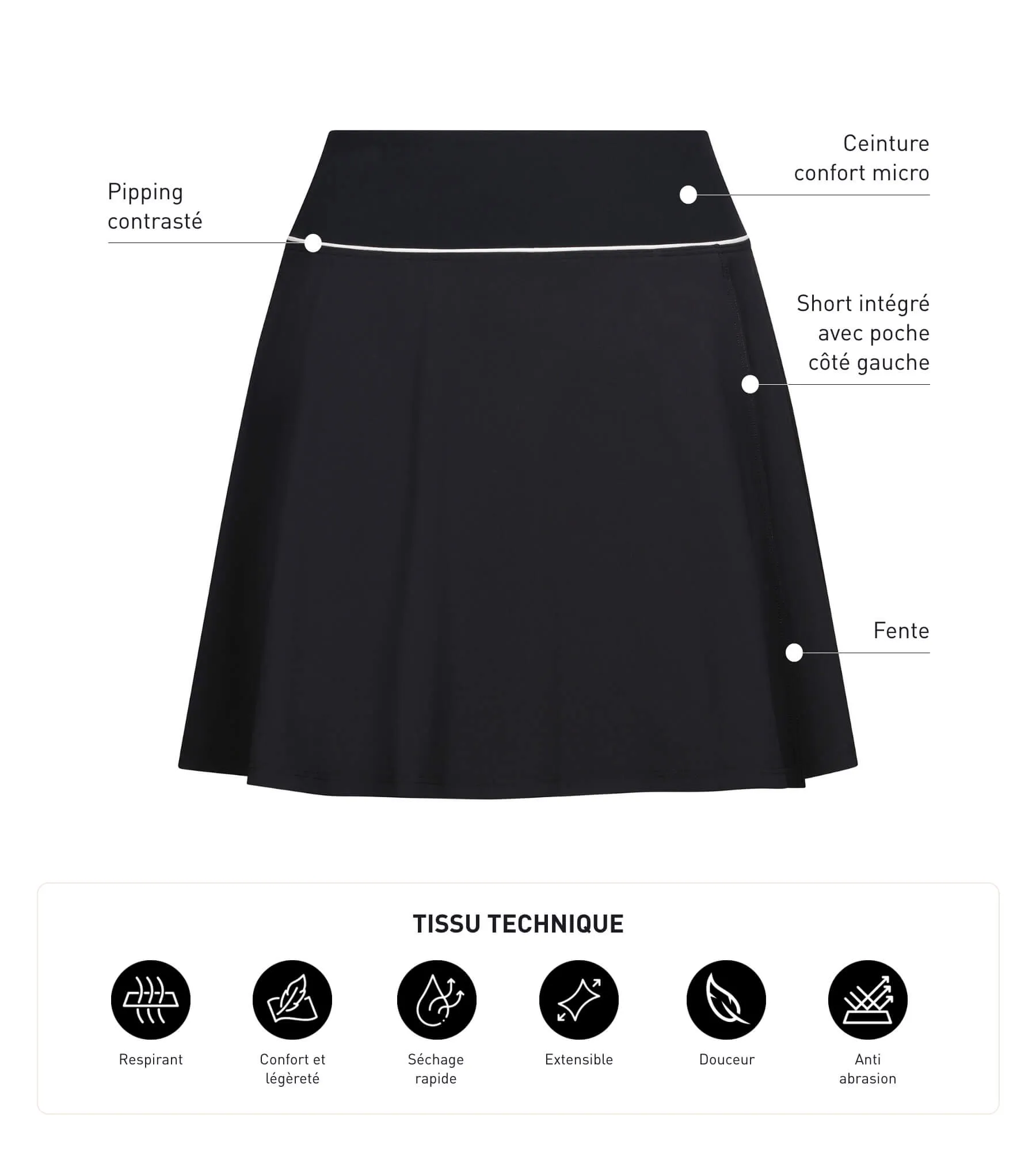 Women's microfibre short skirt Black Dim Move
