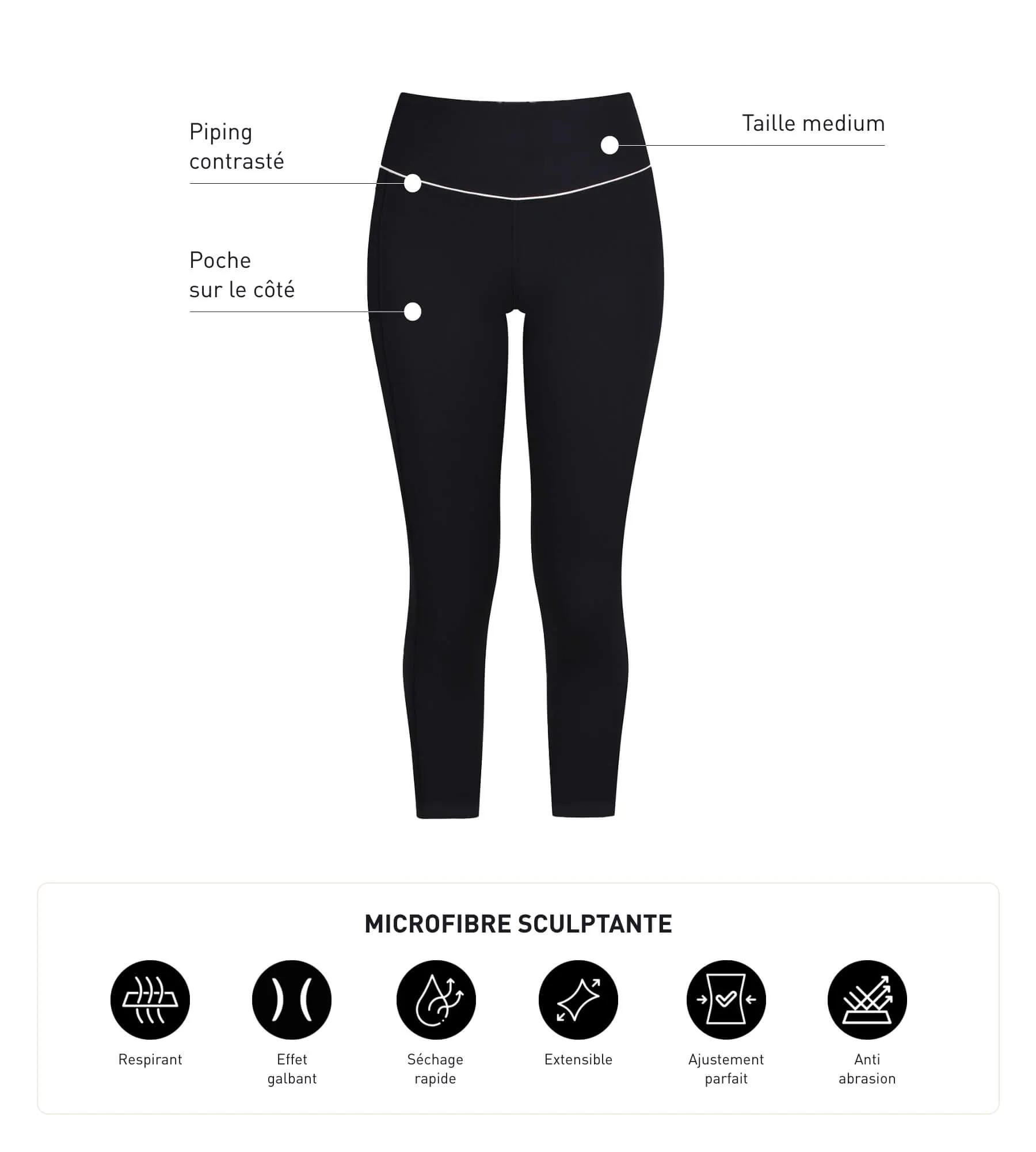 Women's short sports leggings in black microfibre Dim Move