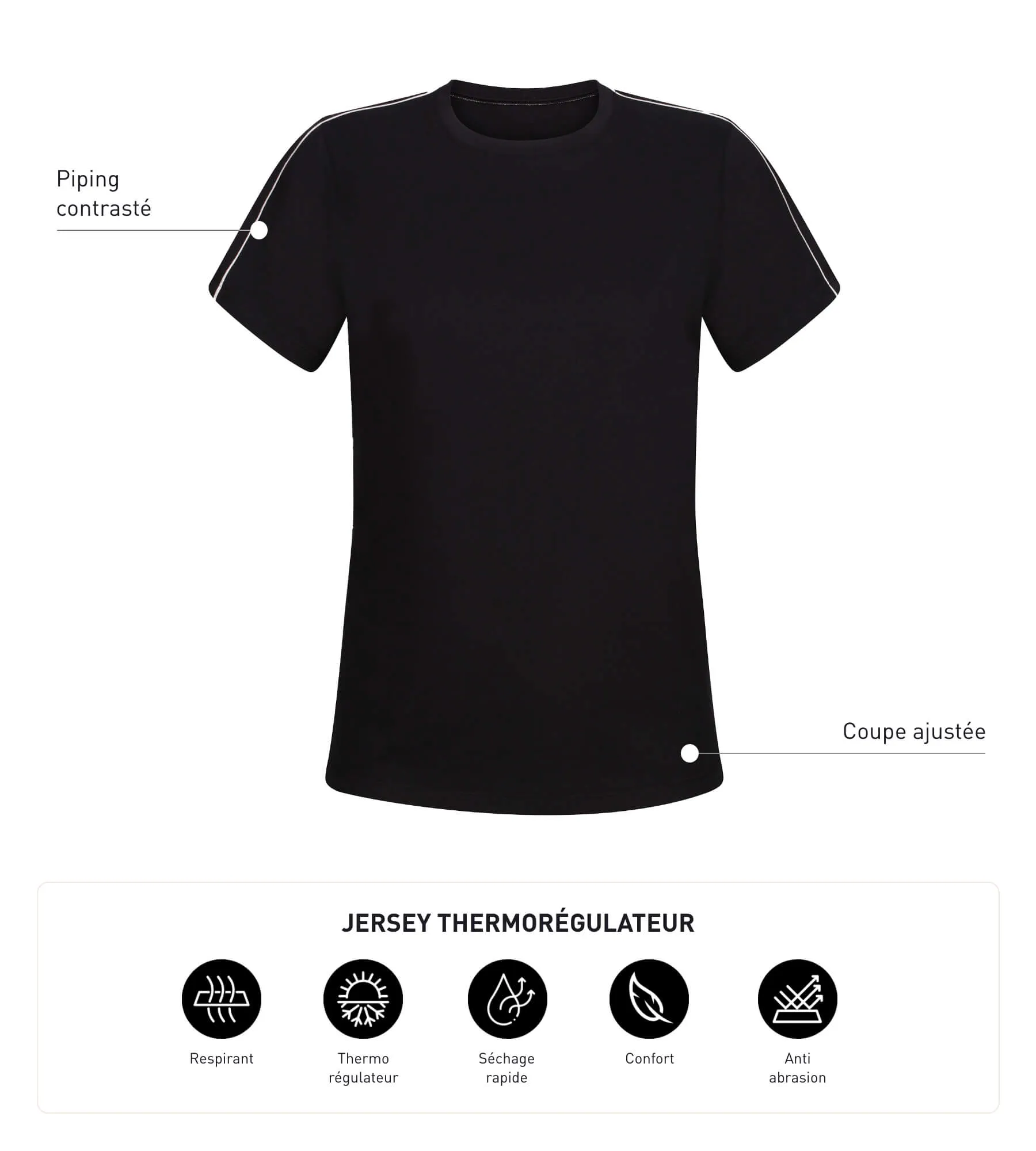 Women's thermoregulating jersey sports T-shirt Black Dim Move
